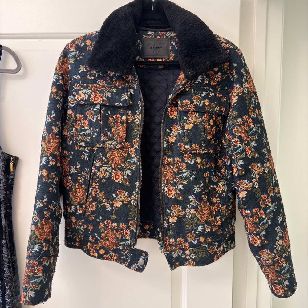 Blank nyc floral jacket with Sherpa collar